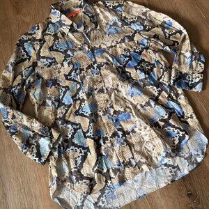 Vilagallo Blue & Cream Snake print Button Down Shirt Front Pockets Size 46